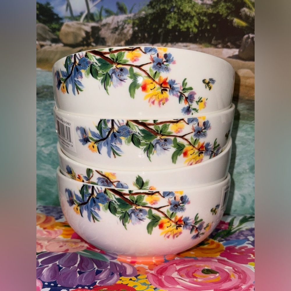 NEW NWT Mikasa 6” Sydney Colorful Floral Bone China Cereal Serving Bowls Set X 4